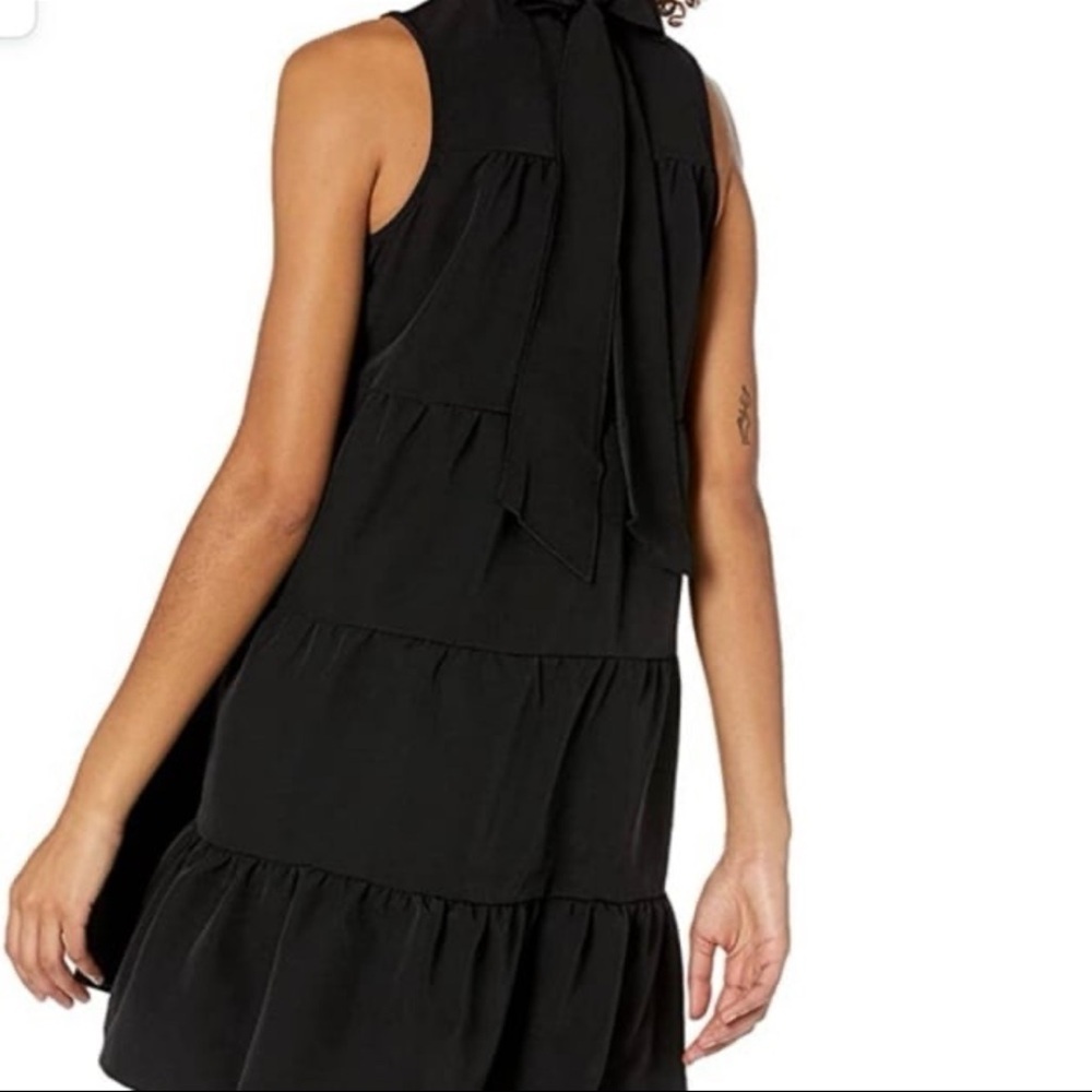 Mud Pie Black Tiered Dress Tie Neck Ruffle Sleeveless Size Medium - Picture 2 of 8